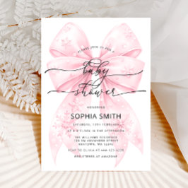 冬の赤面ピンクボウガールベビーシャワー 招待状