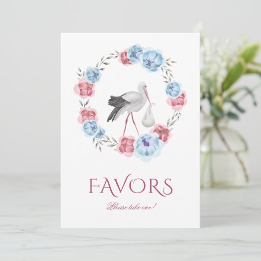 冬の赤面ピンク赤ちゃんシャワーがテーブルの看板を好む 招待状 (スタンド正面)