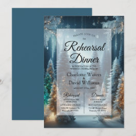 冬の輝きの中でリハーサルディナーを飾る霜のついた松 招待状