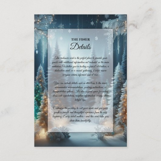 冬の輝く松の結婚霜 エンクロージャーカード (正面)