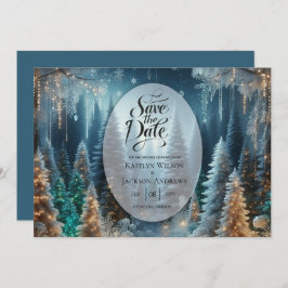 冬の輝く松の結婚霜 セーブザデート