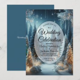 冬の輝く松の結婚霜 招待状