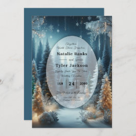冬の輝く松の結婚霜 招待状