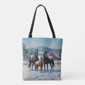 冬の農園で黒いアパロオーサの馬 トートバッグ (裏面)