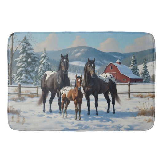 冬の農園で黒いアパロオーサの馬 バスマット (正面)