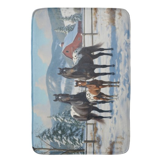 冬の農園で黒いアパロオーサの馬 バスマット (正面縦)