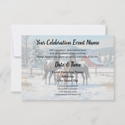 冬の農園で黒いアパロオーサの馬 招待状 (裏面)