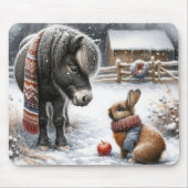 冬の農場でクリスマス・ポニーとバニー マウスパッド (正面)