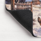 冬の農場で鶏 マウスパッド (コーナー)