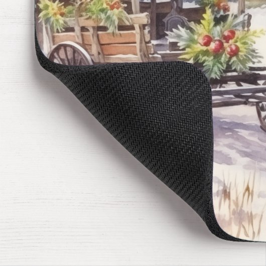 冬の農場にログハウス マウスパッド (コーナー)