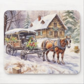 冬の農場にログハウス マウスパッド (正面)