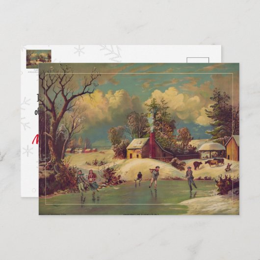 冬の農場のシーン ポストカード (正面/裏面)