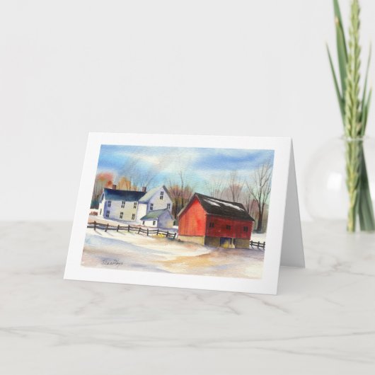 冬の農家と赤い納屋 シーズンカード (正面)