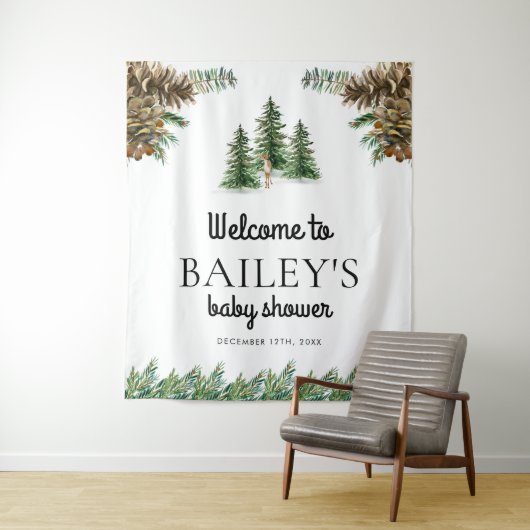 冬の農村風ベイビーシャワーウェルカムサイン タペストリー (インサイチュ)