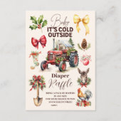 冬の農業動物クリスマスベビーおむつラッフル エンクロージャーカード (正面)