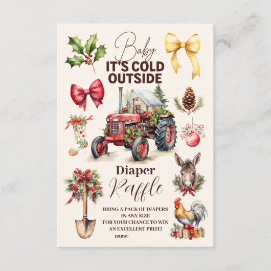 冬の農業動物クリスマスベビーおむつラッフル エンクロージャーカード (正面)