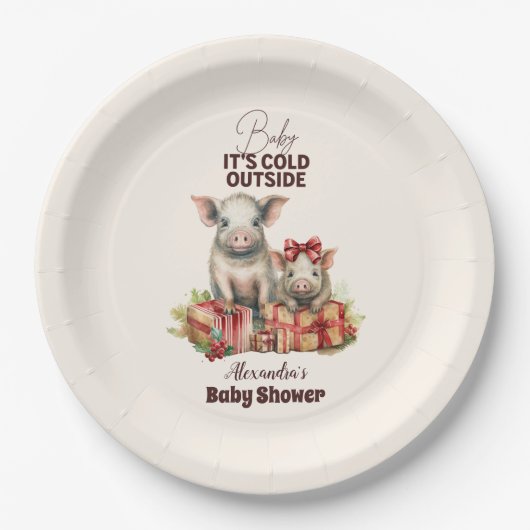 冬の農業動物クリスマスベビーシャワー ペーパープレート (正面)