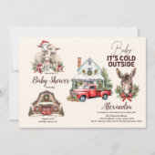 冬の農業動物クリスマスベビーシャワー 招待状 (正面)