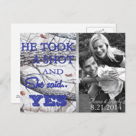 冬の迷彩柄日付の結婚はがきを保存 案内ポストカード (正面/裏面)