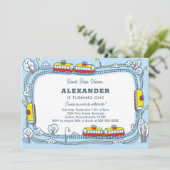 冬の通りトラムズキッズトランスポート誕生日 招待状 (スタンド正面)