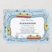 冬の通りトラムズキッズトランスポート誕生日 招待状 (正面/裏面)