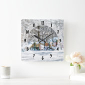冬の遊び場 スクエア壁時計 (ホーム)