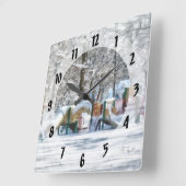 冬の遊び場 スクエア壁時計 (傾斜)