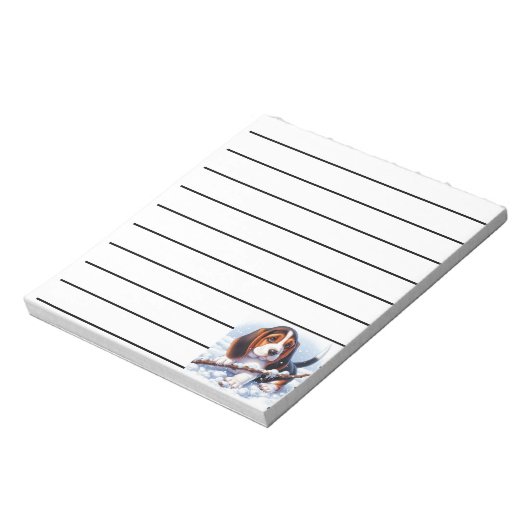 冬の遊雪にステッキを持った子犬 ノートパッド (回転)