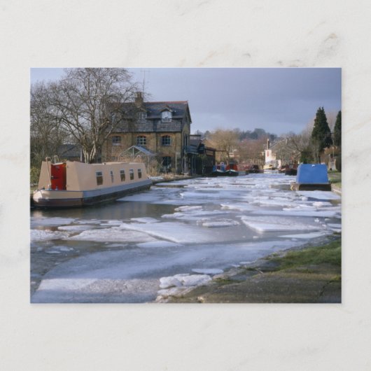 冬の運河ボート ポストカード (正面)