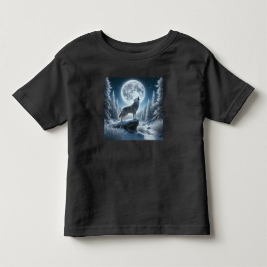 冬の遠吠えオオカミ トドラーTシャツ (正面)