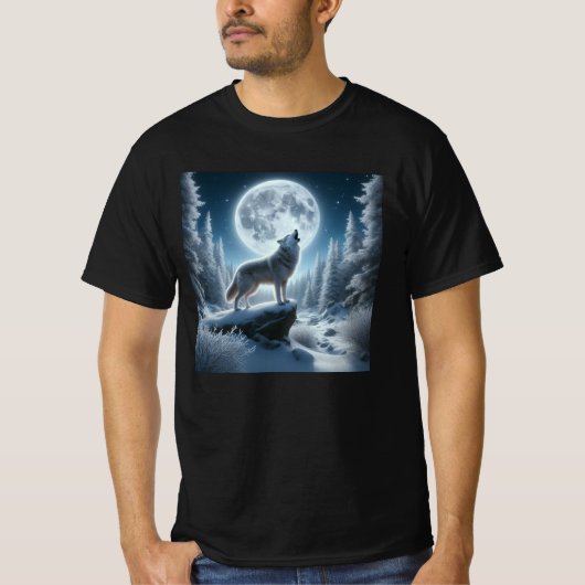 冬の遠吠えオオカミ Tシャツ (正面)
