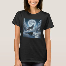 冬の遠吠えオオカミ Tシャツ