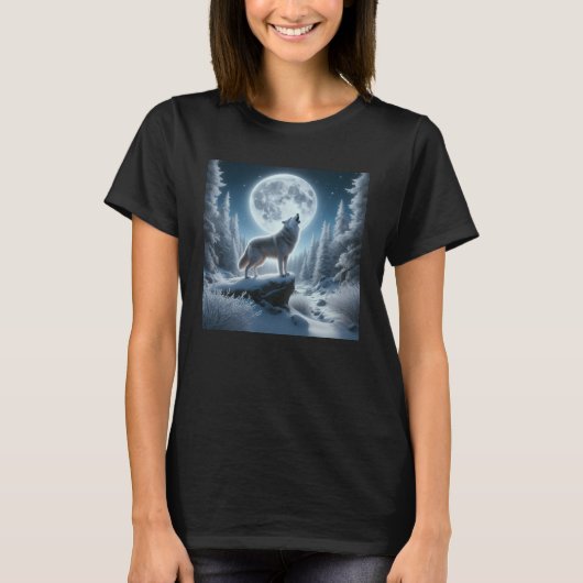冬の遠吠えオオカミ Tシャツ (正面)