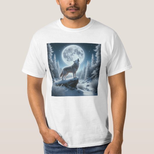 冬の遠吠えオオカミ Tシャツ (正面)