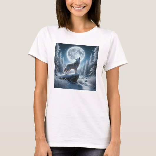 冬の遠吠えオオカミ Tシャツ (正面)
