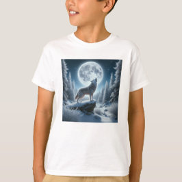 冬の遠吠えオオカミ Tシャツ