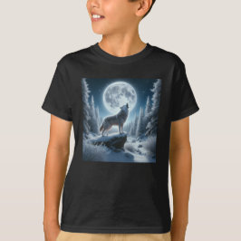 冬の遠吠えオオカミ Tシャツ