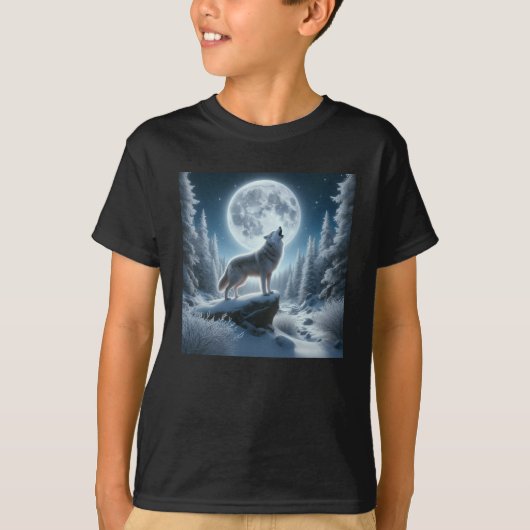 冬の遠吠えオオカミ Tシャツ (正面)