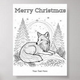 冬の野生の赤狐クリスマスぬりえ ポスター