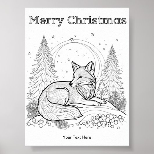 冬の野生の赤狐クリスマスぬりえ ポスター (正面)