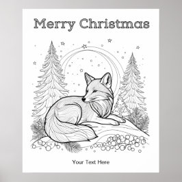 冬の野生の赤狐クリスマスぬりえ ポスター