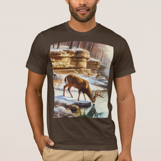 冬の野生の雄シカ Tシャツ (正面)