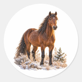 冬の野生の馬 クリスマスの雪 ラウンドシール