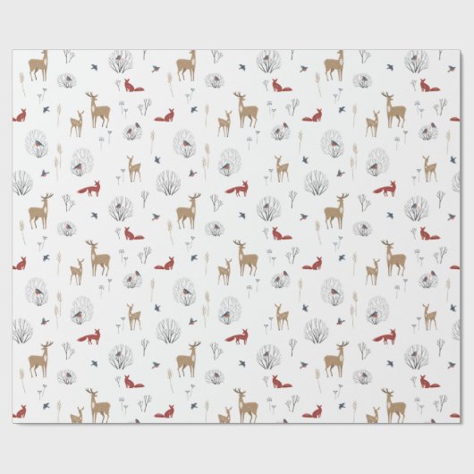 冬の野生動物のクリスマスパターン ラッピングペーパー (フラット)
