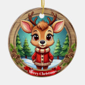 🦌🎄冬の野生動物の休日をカスタマイズ可能 セラミックオーナメント (正面)
