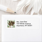 冬の野生動物アートブラックベアーマザーとカブ ラベル (インサイチュ)