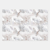 冬の野生動物キツネの鳥たちが季節の緑を見る ラッピングペーパーシート (正面3)