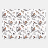 冬の野生動物キツネの鳥たちが季節の緑を見る ラッピングペーパーシート (正面3)