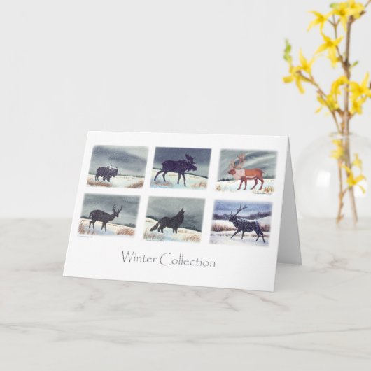 冬の野生動物水彩画集 カード (黄色い花)