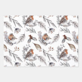 冬の野生鳥類キツネ葉ボタニカル ラッピングペーパーシート (正面)